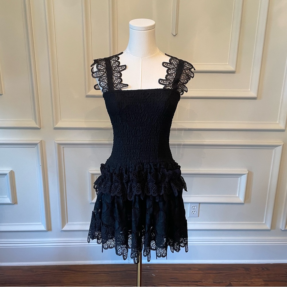 NWT Sexy Black Lace mini Dress XS/S, 0, 2 cocktail party smocked tiered skirt